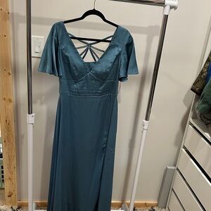 Azazie Teal Maxi Dress with Strappy Back